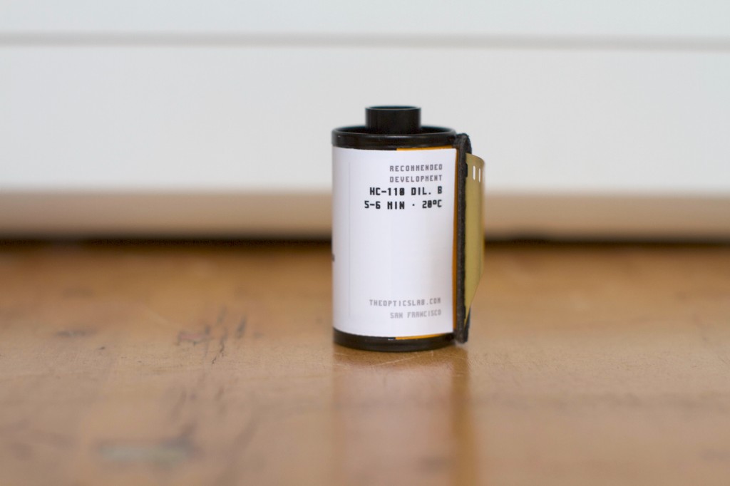 Optics Lab Genesee Blue cassette — back label with development notes